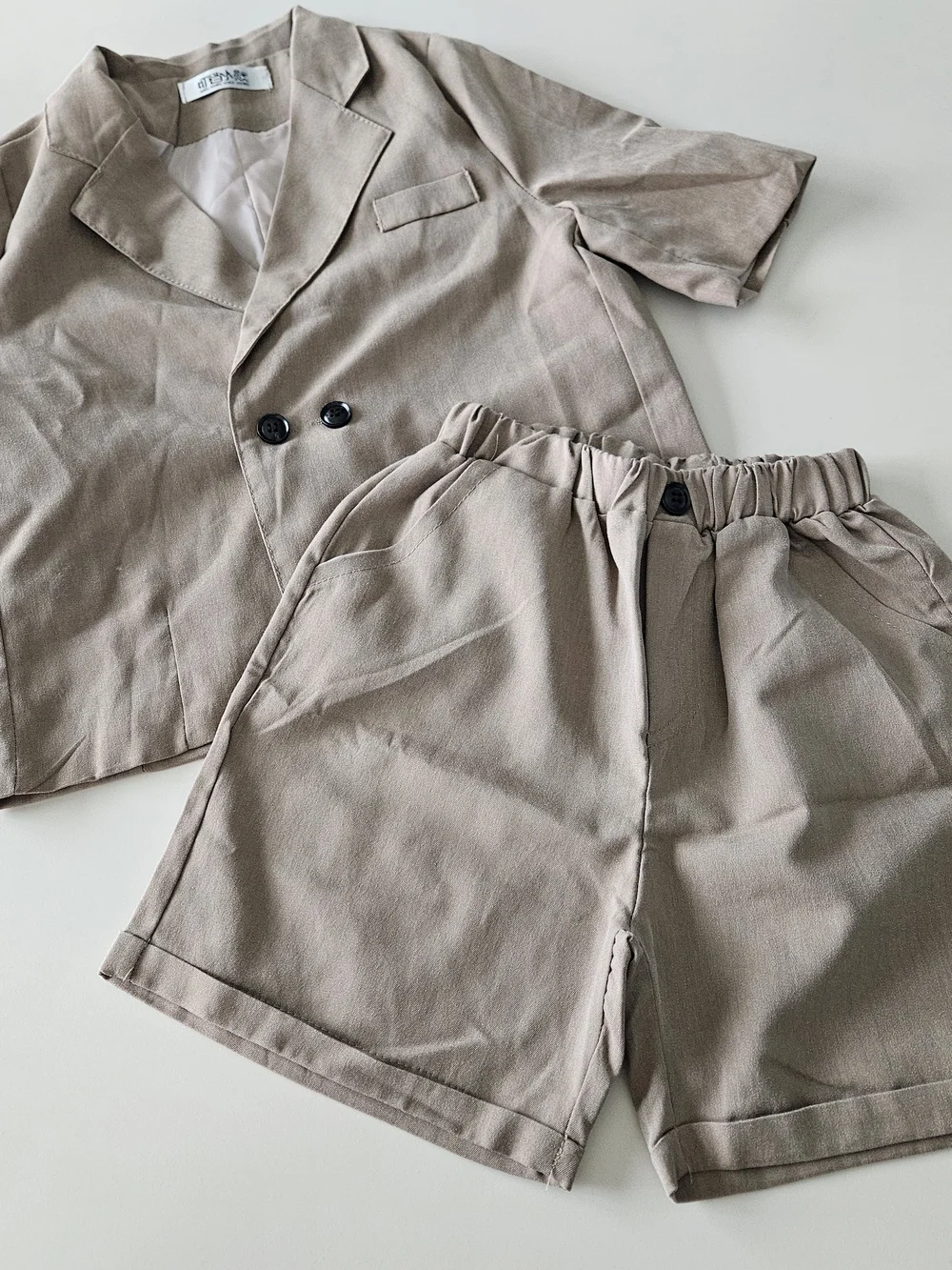 Two-Piece Beige Short Suit Set